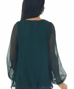 Andree Forest Green Textured Tiered Babydoll Blouse