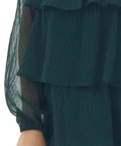 Andree Forest Green Textured Tiered Babydoll Blouse