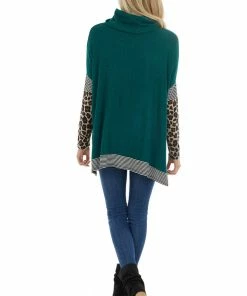 First Love Forest Multiprint Ribbed Long Sleeve Top With Cowl Neck