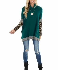 First Love Forest Multiprint Ribbed Long Sleeve Top With Cowl Neck