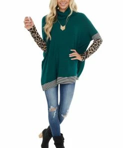 First Love Forest Multiprint Ribbed Long Sleeve Top With Cowl Neck