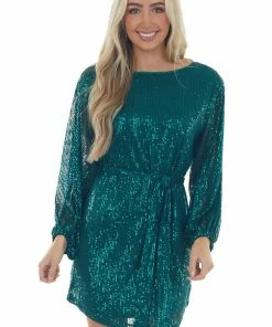 Vine & Love Forest Sequined Bubble Sleeve Short Dress