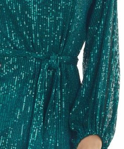Vine & Love Forest Sequined Bubble Sleeve Short Dress