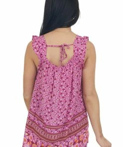 Staccato Fuchsia Floral Print Sleeveless A Line Blouse