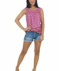 Staccato Fuchsia Floral Print Sleeveless A Line Blouse