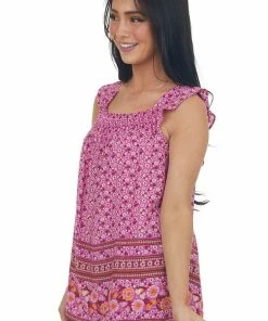 Staccato Fuchsia Floral Print Sleeveless A Line Blouse