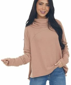 Blue B Tops Ginger Cowl Neck Long Sleeve Brushed Knit Top