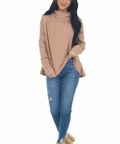 Blue B Tops Ginger Cowl Neck Long Sleeve Brushed Knit Top