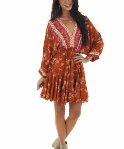 Aakaa Ginger Floral Print Long Sleeve Mini Dress Dresses