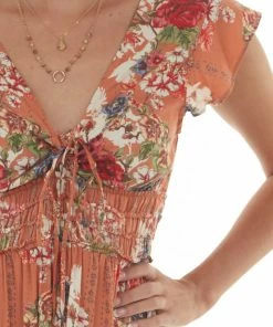 Nostalgia Ginger Floral Print Smocked Waist Maxi Dress