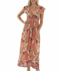 Nostalgia Ginger Floral Print Smocked Waist Maxi Dress
