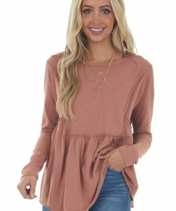 Easel Tops Ginger Long Sleeve Lace Detail Tunic Top