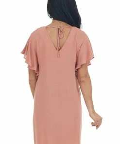 Umgee Ginger Pintuck Flutter Sleeve Shift Dress