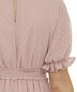 143 Story Dusty Blush Puff Sleeve Tiered Swiss Dot Mini Dress Dresses