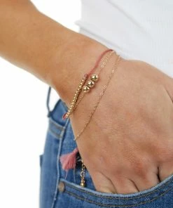 WALL TO WALL Gold And Berry Beaded Layered Bracelet With Tassel Details Accessories