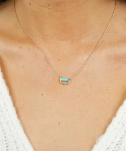 Urbanista Accessories Gold Chain Necklace With Aqua Semicircle Pendant