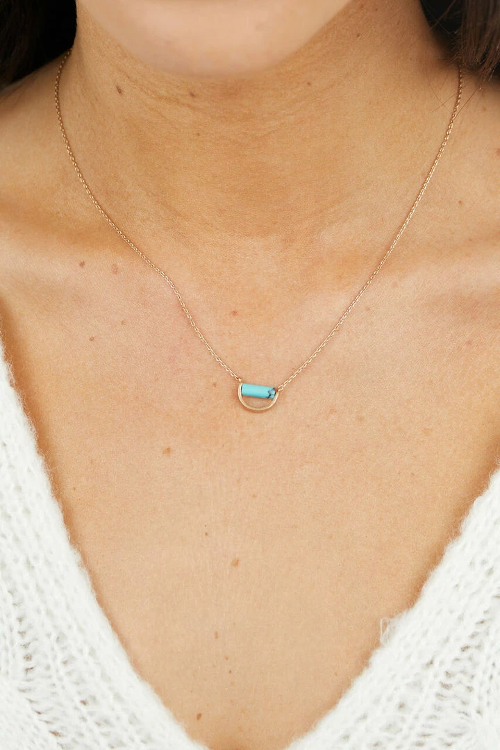 Urbanista Accessories Gold Chain Necklace With Aqua Semicircle Pendant 4 Urbanista Accessories Gold Chain Necklace With Aqua Semicircle Pendant