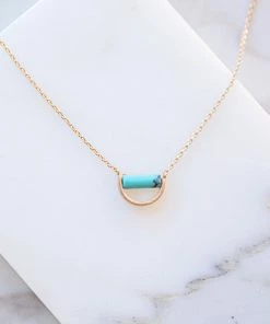 Urbanista Accessories Gold Chain Necklace With Aqua Semicircle Pendant