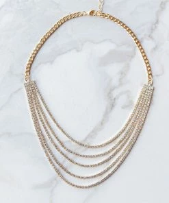 Fame Accessories Gold Five Layer Cubed Rhinestone Necklace