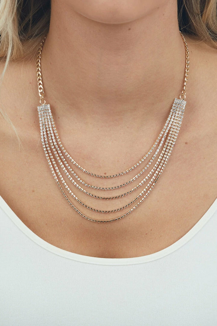 Fame Accessories Gold Five Layer Cubed Rhinestone Necklace 4 Fame Accessories Gold Five Layer Cubed Rhinestone Necklace