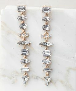 Fame Accessories Gold Geometric Rhinestone Dangle Earrings
