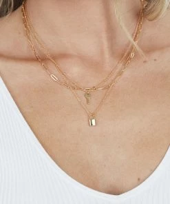 Fame Accessories Gold Layered Chain Necklace With Lock And Key Charms
