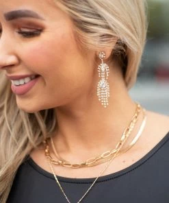 Fame Accessories Gold Rhinestone Fringe Chandelier Earrings