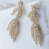 Fame Accessories Gold Rhinestone Fringe Chandelier Earrings