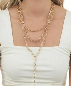 Boho Love Accessories Gold Textured Cable Chain Layered Y Necklace