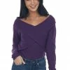BiBi Tops Grape Criss Cross Brushed Waffle Knit Top