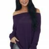 BiBi Grape Off Shoulder Long Sleeve Waffle Top