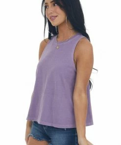 HYFVE Grape Vintage Wash Crew Neck Knit Tank Top Tops