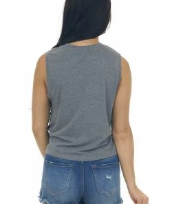 Aemi + Co Graphite Muscle Knit Tee With Twist Detail 12 Aemi + Co Graphite Muscle Knit Tee With Twist Detail