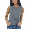 Aemi + Co Graphite Muscle Knit Tee With Twist Detail