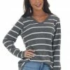 Now N Forever Tops Graphite Striped Brushed Knit V Neckline Top
