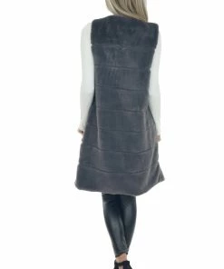 LE FEMME FASHION Graphite Tiered Faux Fur Duster Length Vest 26 LE FEMME FASHION Graphite Tiered Faux Fur Duster Length Vest