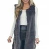 LE FEMME FASHION Graphite Tiered Faux Fur Duster Length Vest