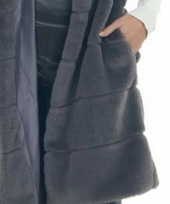 LE FEMME FASHION Graphite Tiered Faux Fur Duster Length Vest 27 LE FEMME FASHION Graphite Tiered Faux Fur Duster Length Vest