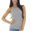 Kori America Grey Mineral Wash Ribbed Knit Tank Top With Halter Neckline Tops