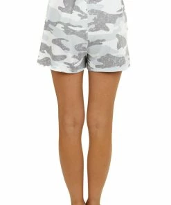 Jodifl Bottoms Grey Camo Print Knit Shorts With Waist Tie And Pockets 15 Jodifl Bottoms Grey Camo Print Knit Shorts With Waist Tie And Pockets