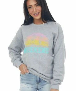 Blume+Co Tops Grey 'Weekend Lover' Sunset Graphic Sweatshirt