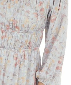 143 Story Hazy Blue Floral Elastic Off Shoulder Dress Dresses