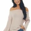 Andree Hazy Blush Off Shoulder Light Ribbed Knit Top Tops