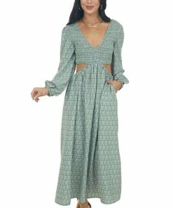 Entro Hazy Jade Floral Print Side Cut Out Maxi Dress Dresses