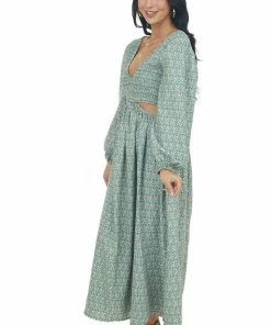 Entro Hazy Jade Floral Print Side Cut Out Maxi Dress Dresses