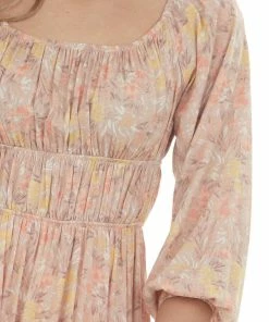 143 Story Dresses Hazy Peach Floral Elastic Off Shoulder Dress