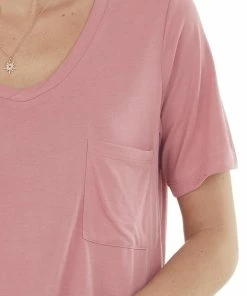 Style Melody Tops Hazy Punch Short Sleeve Chest Pocket Knit Top