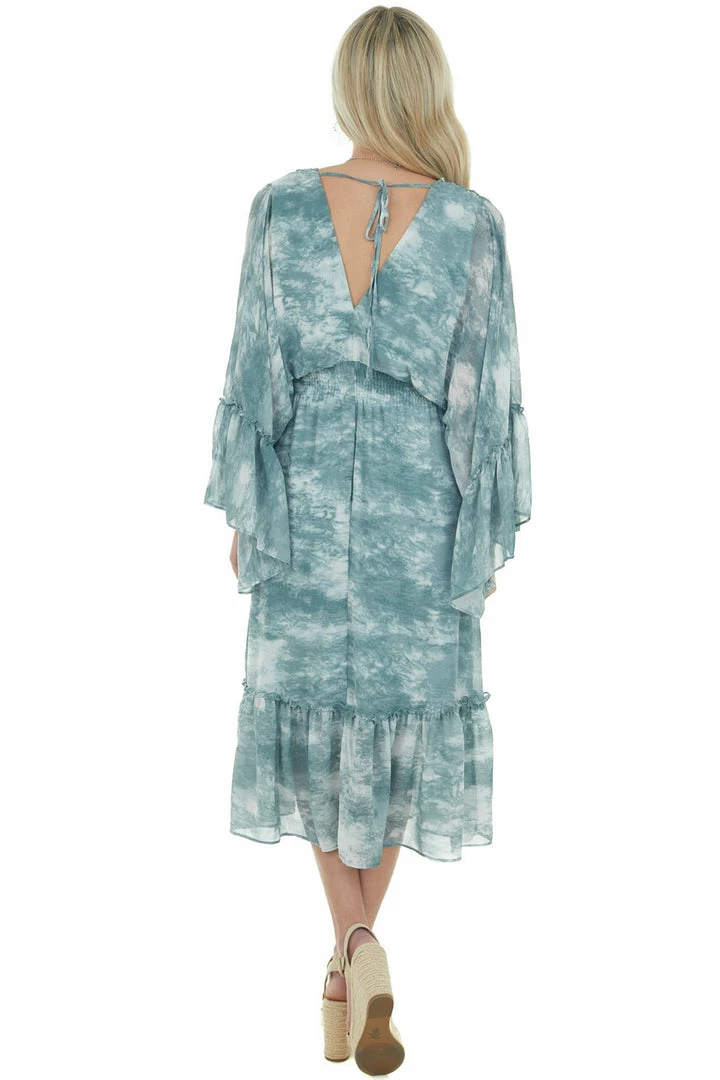 HYFVE Dresses Hazy Teal Tie Dye Flowy Sleeve Midi Dress 9 HYFVE Dresses Hazy Teal Tie Dye Flowy Sleeve Midi Dress