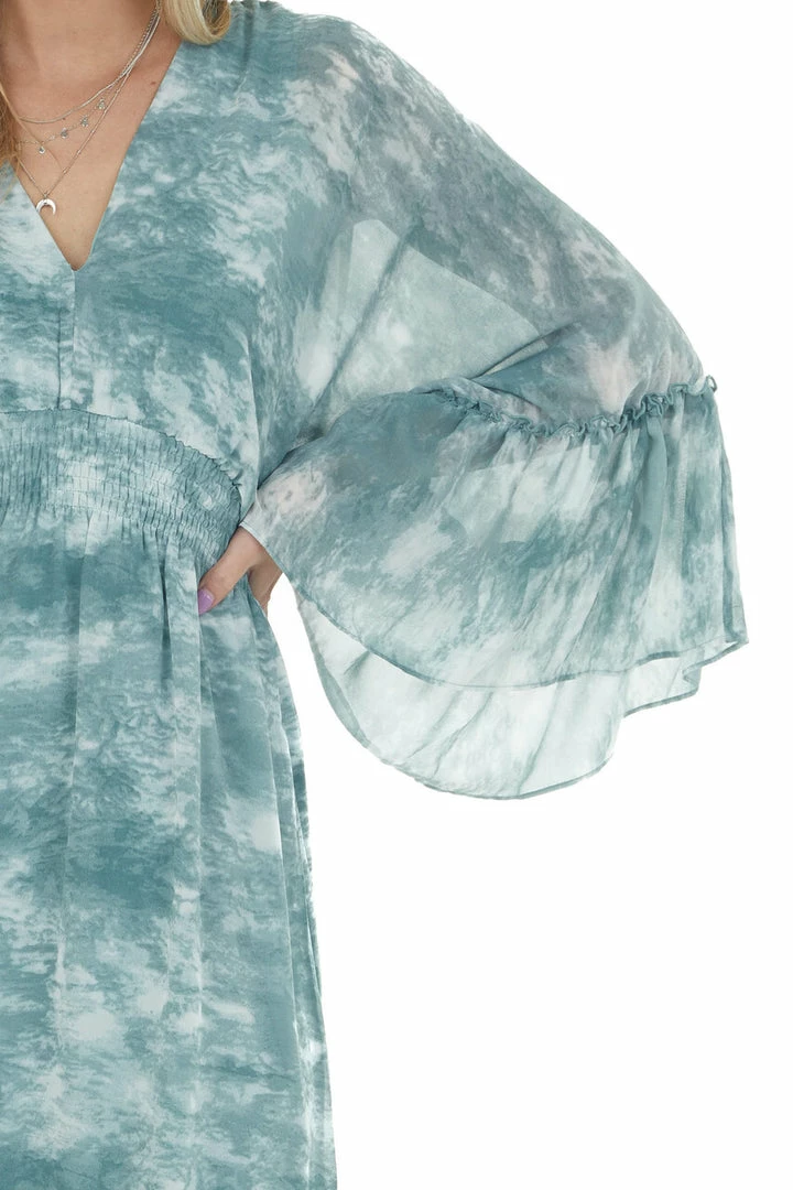 HYFVE Dresses Hazy Teal Tie Dye Flowy Sleeve Midi Dress 10 HYFVE Dresses Hazy Teal Tie Dye Flowy Sleeve Midi Dress