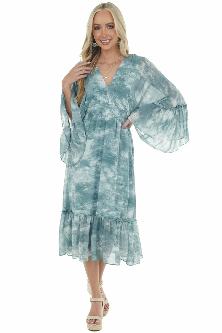 HYFVE Dresses Hazy Teal Tie Dye Flowy Sleeve Midi Dress 7 HYFVE Dresses Hazy Teal Tie Dye Flowy Sleeve Midi Dress